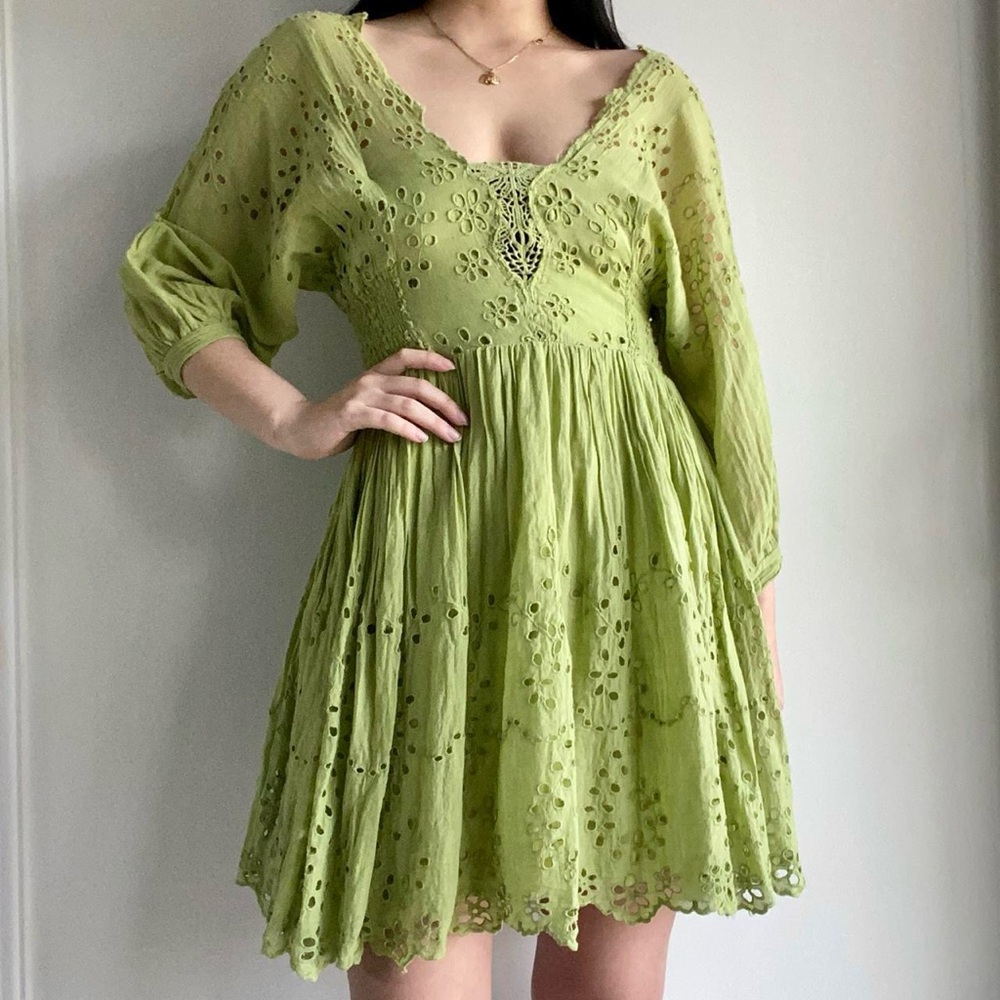 Free People Green Eyelet Mini Dress